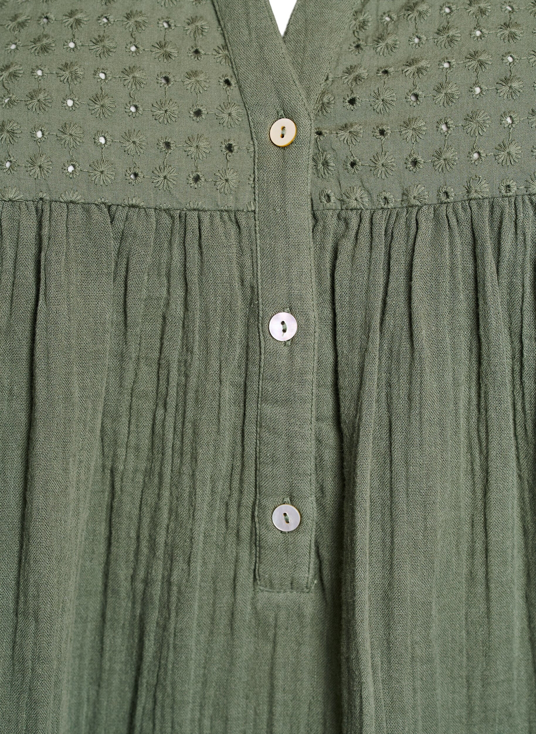 Zizzi Bomullsmuslin tunika med broderie anglaise, Gr&oslash;nn, Packshot image number 2