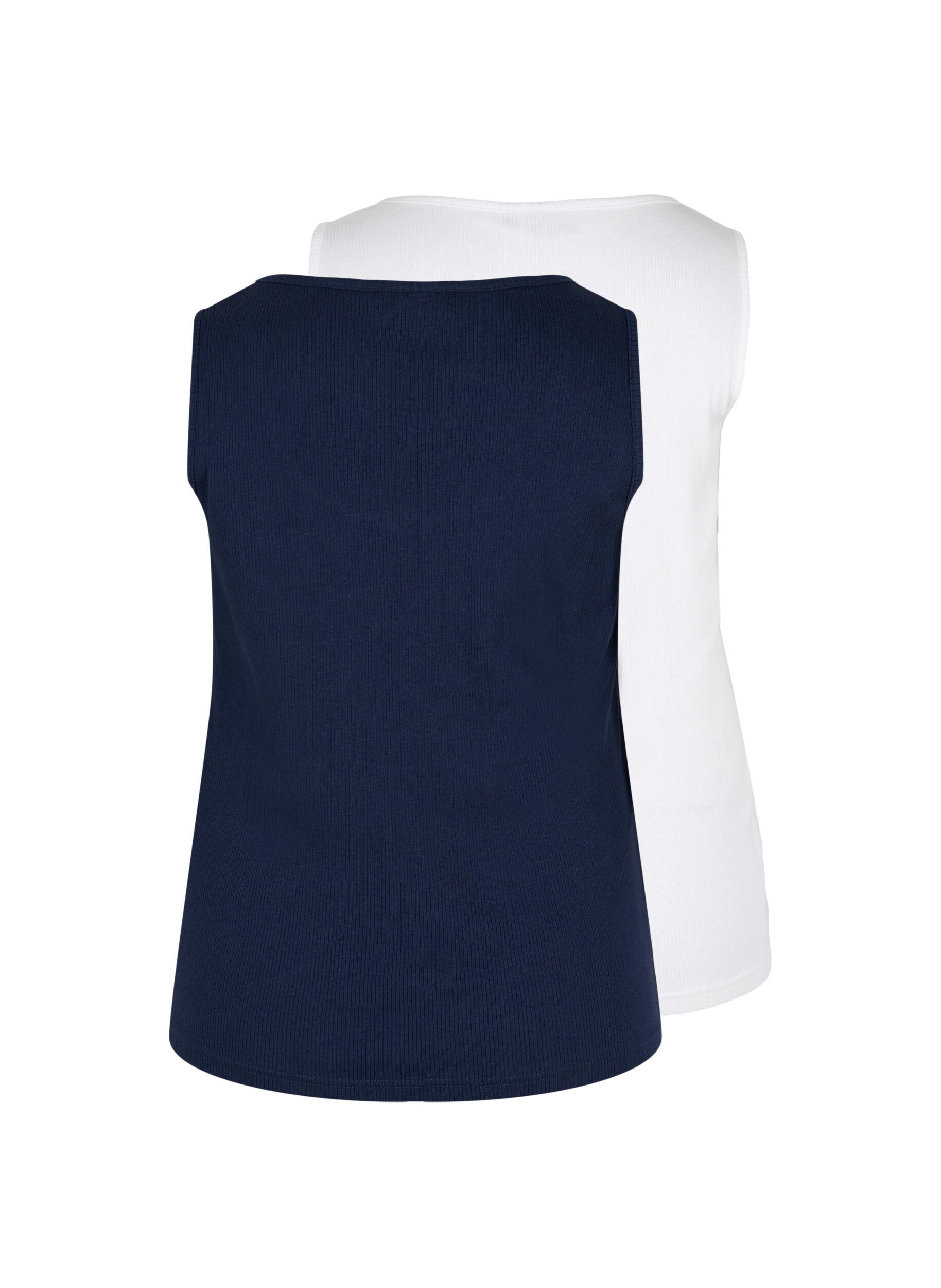 Zizzi Basis tanktopp i en ribbet struktur, 2 stk., Navy B/B White, Packshot image number 1