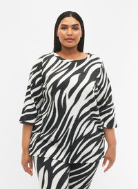 Bluse med sebratrykk og 3/4-ermer, White Zebra, Model