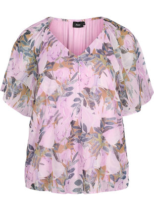 Mønstrete bluse med korte ermer, Orchid Bouquet AOP, Packshot image number 0
