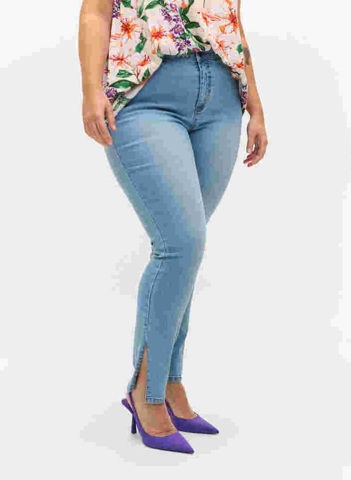 Amy jeans med høyt liv og splitt, Light blue, Model image number 3