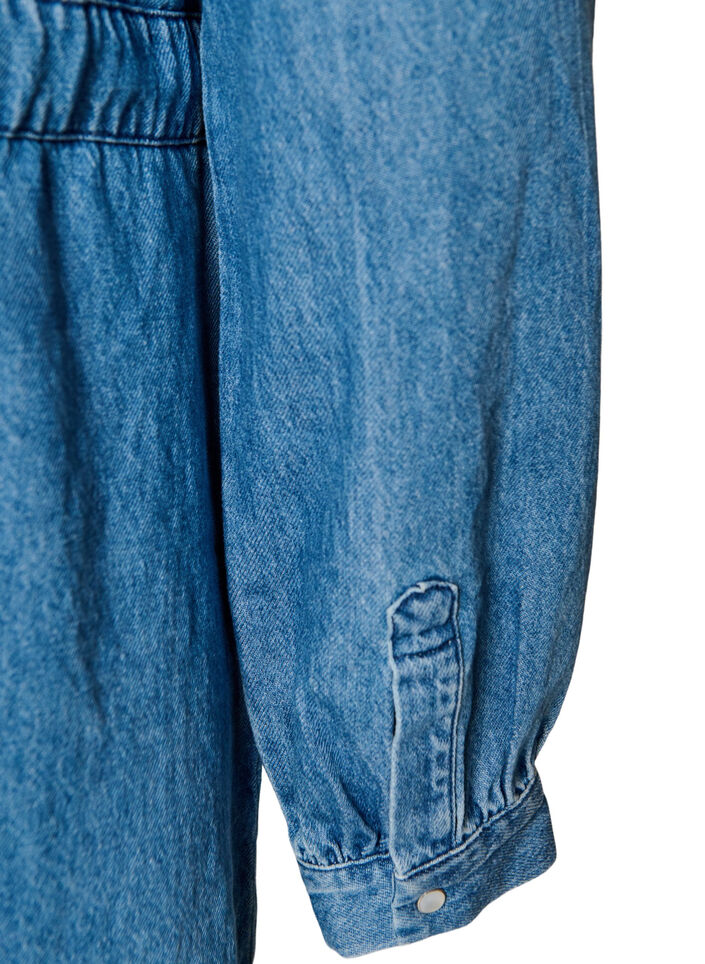 Denimkjole med V-hals og knytebelte, Bl&aring;, Packshot image number 3