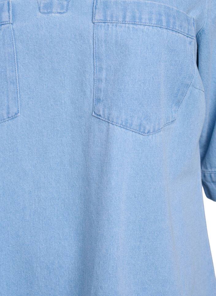 Kort denimkjole med krage og V-hals, Blå, Packshot image number 2