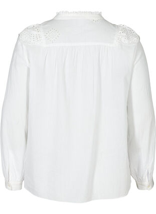 Bomullsskjorte med broderi anglaise, Bright White, Packshot image number 1
