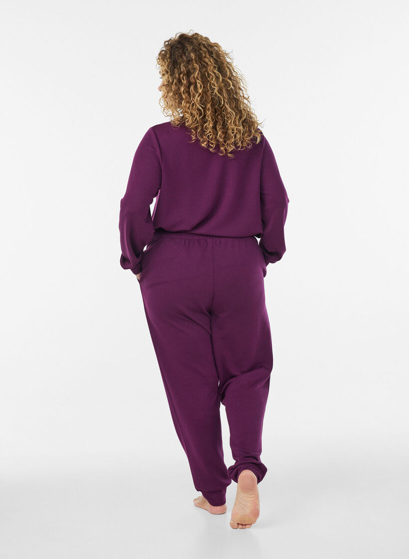 Jerseybukser med h&oslash;y midje og lommer, Lilla, Model image number 1