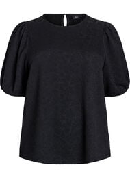 Strukturert bluse med korte ermer, Svart