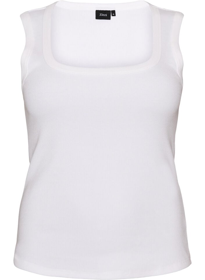 Ribbet topp med firkantet halslinje, Hvit, Packshot image number 0
