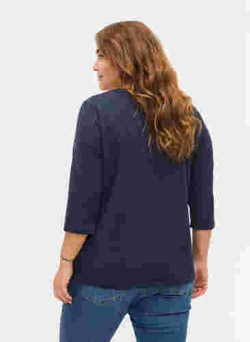 Basis T-skjorte i bomull med 3/4 ermer, Navy Blazer, Model image number 1