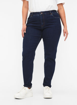 Emily jeans i smal passform og normalt høy midje, Dark blue, Model image number 2