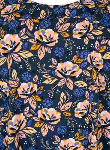 Kortermet bomullskjole med mønster, Blue Orange Flower, Packshot image number 2