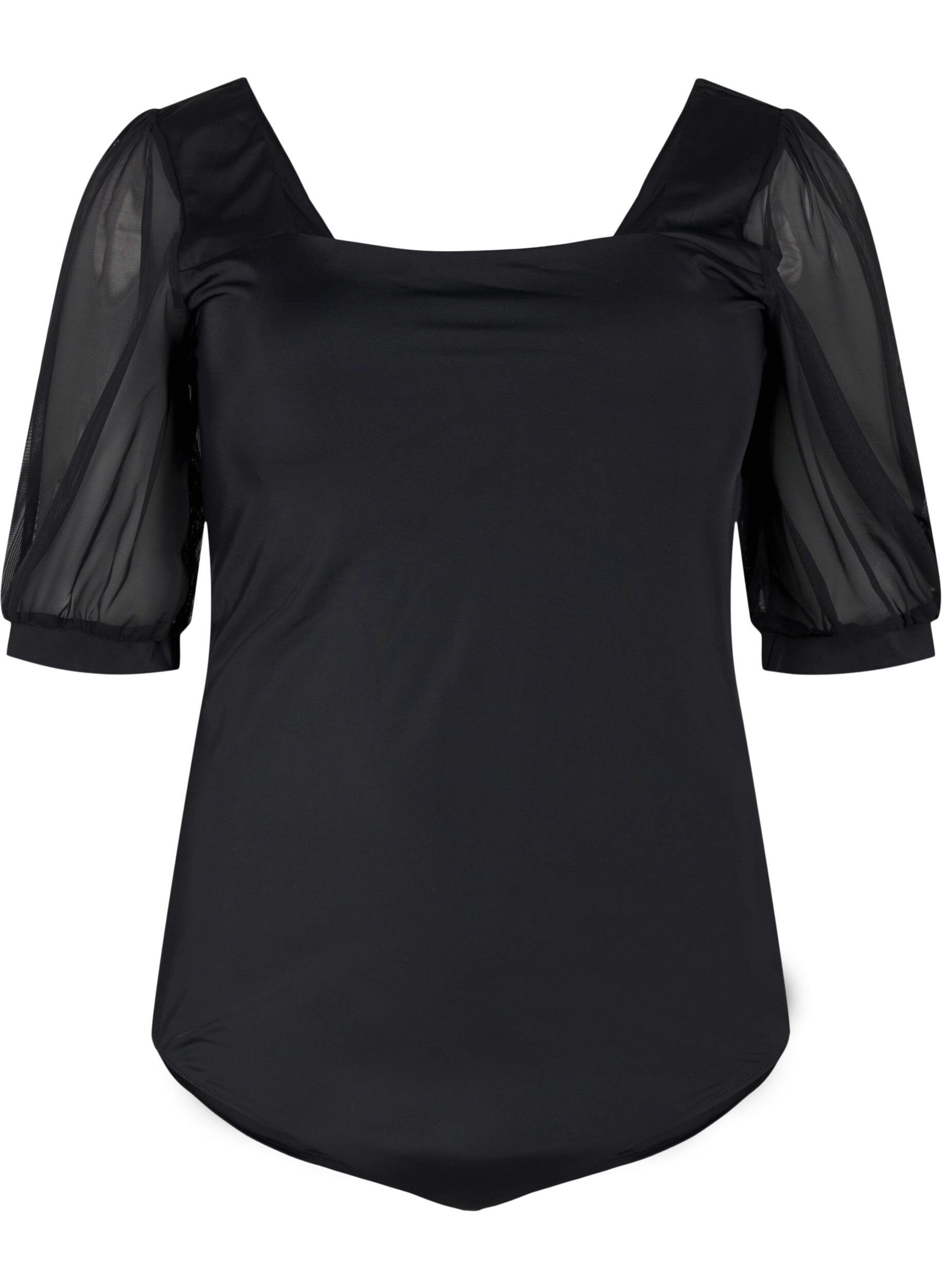 Zizzi Badedrakt med korte mesh-ermer, Black, Packshot image number 0