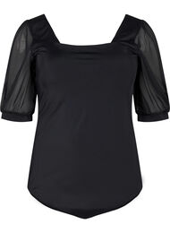 Badedrakt med korte mesh-ermer, Black
