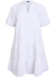 Kort A-linjekjole i bomullsmuslin, Bright White