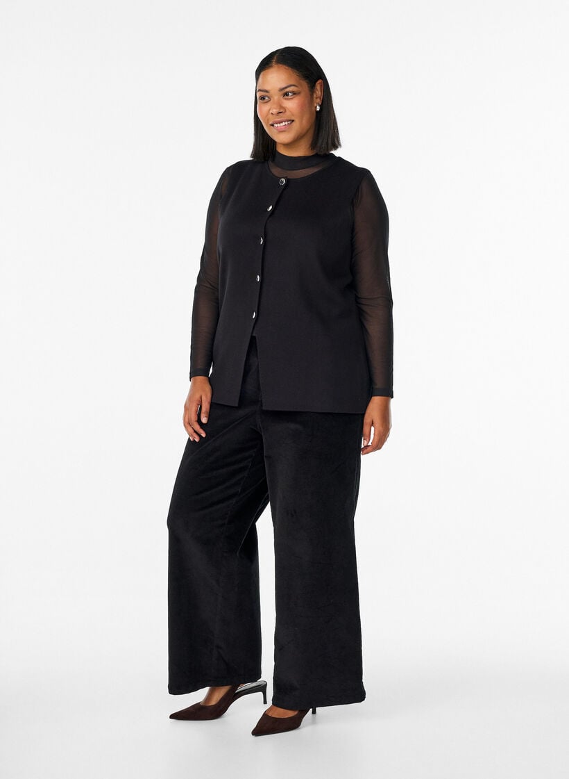 Ermel&oslash;s strikkevest med dekorative knapper, Svart, Model image number 1