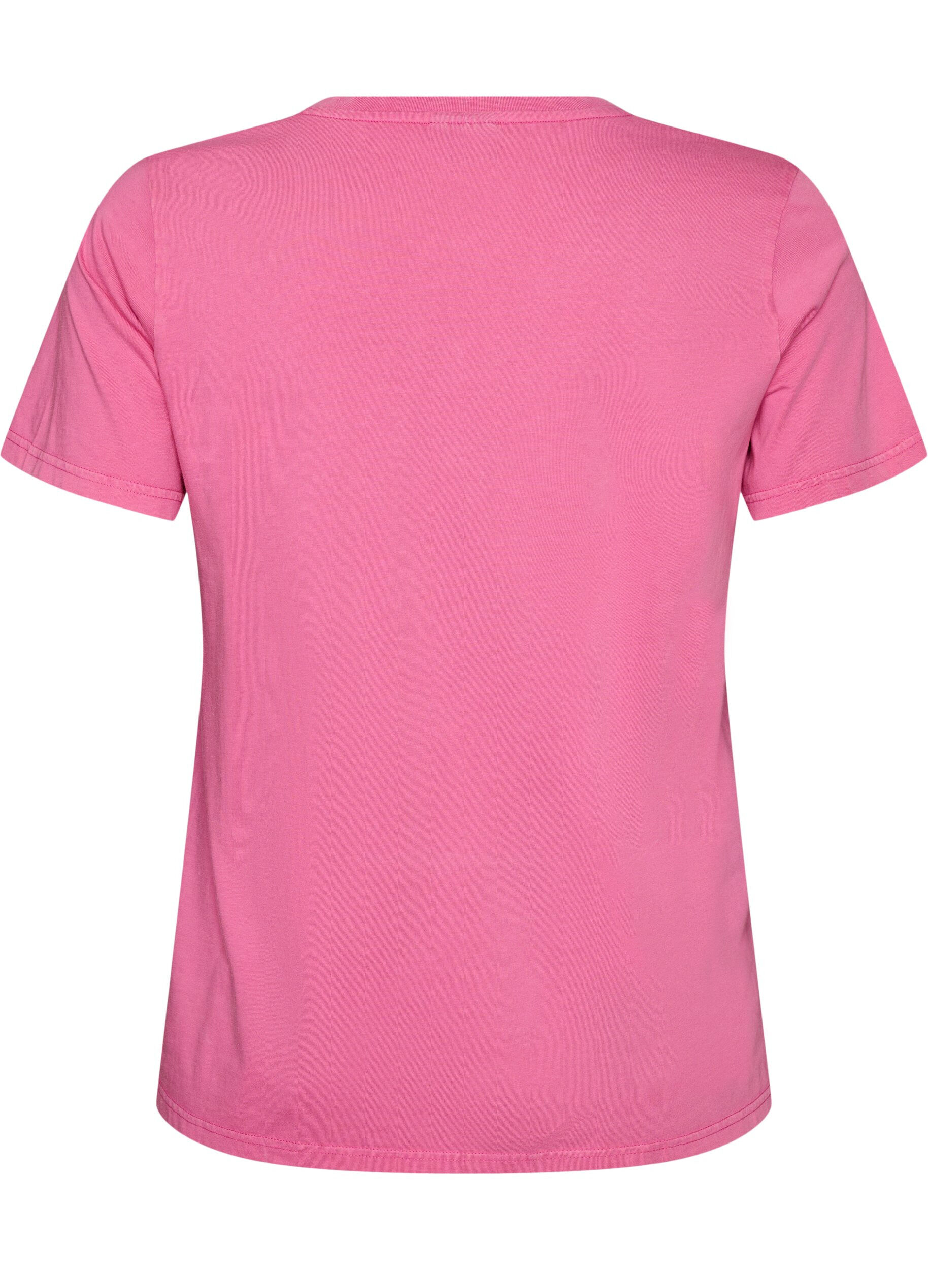 ZizziT-skjorte i &oslash;kologisk bomull med varsity-trykk og V-hals, Rosa, Packshot image number 1