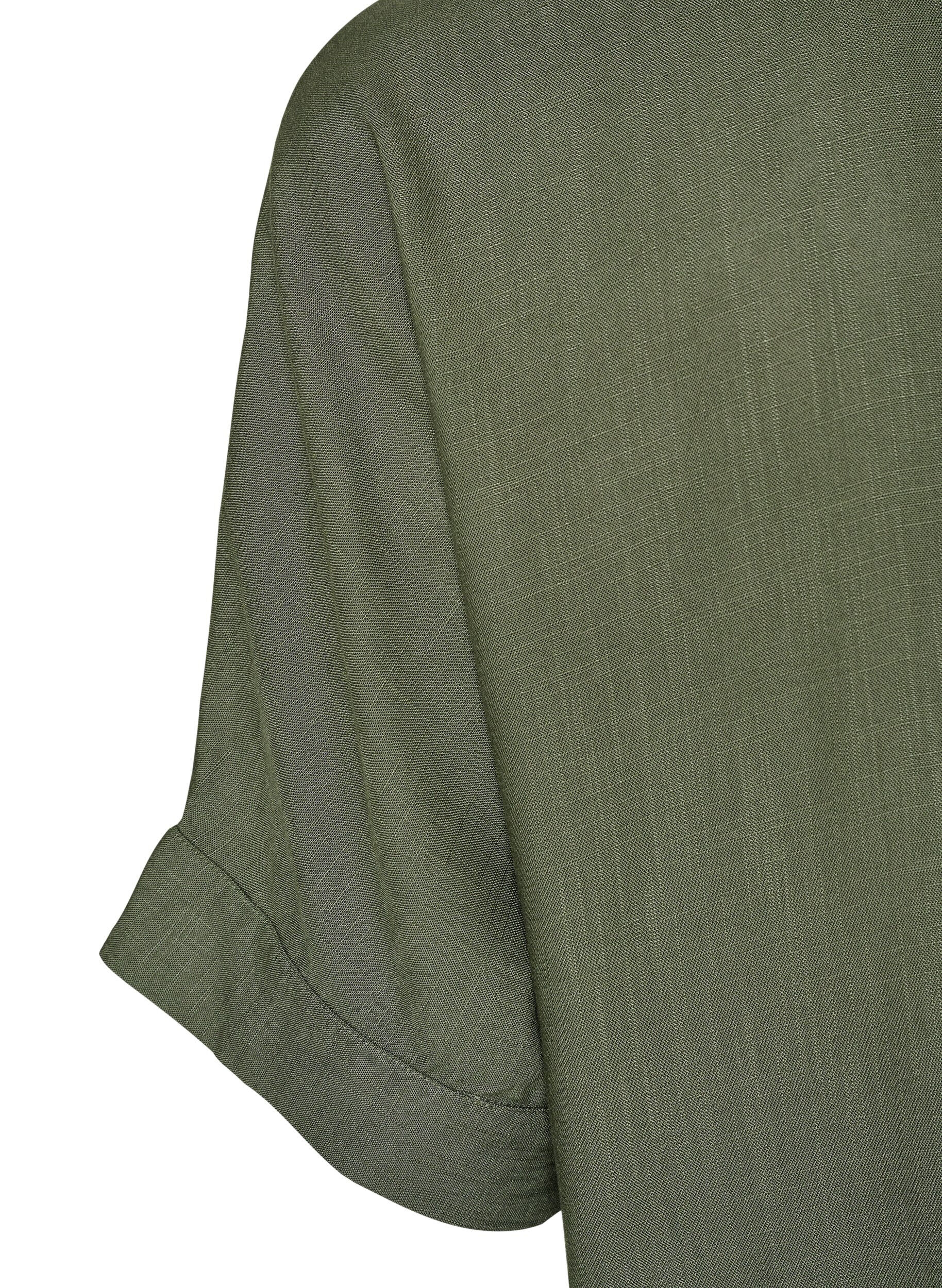ZizziViskosebluse med heklet kant og knapper, Gr&oslash;nn, Packshot image number 3