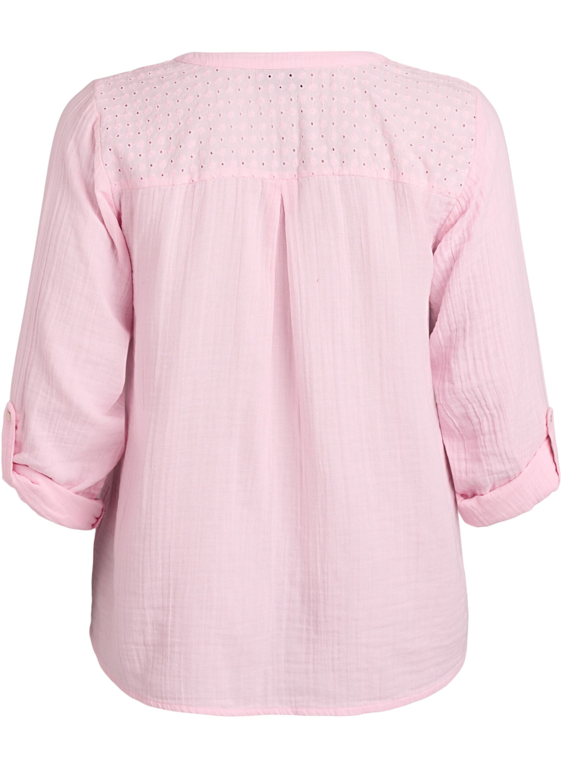 Zizzi Bluse i bomullsmuslin med broderie anglaise, Rosa, Packshot image number 1
