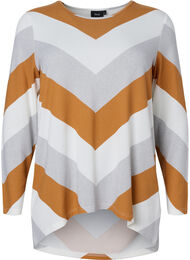 Mønstret bluse med lange ermer, Beige Zig Zag