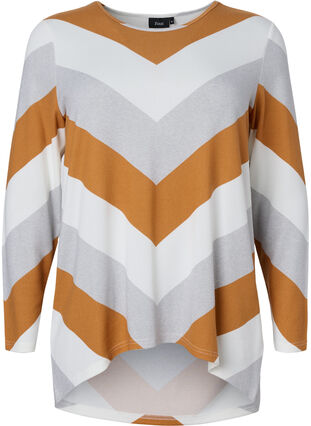 Mønstret bluse med lange ermer, Beige Zig Zag, Packshot image number 0