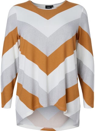 Zizzi Mønstret bluse med lange ermer, Beige Zig Zag, Packshot image number 0