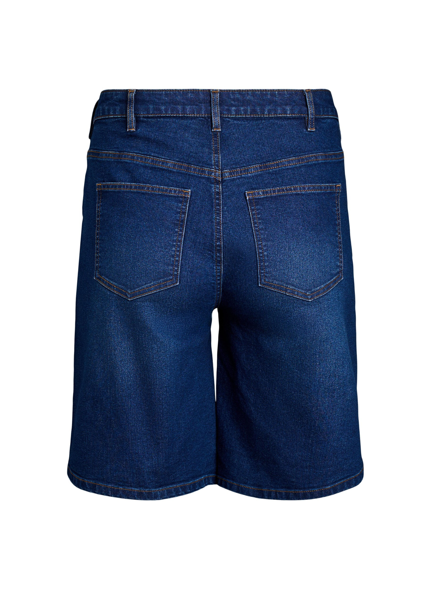 Zizzi FLASH - L&oslash;se denimshorts med h&oslash;y midje, Bl&aring;, Packshot image number 1