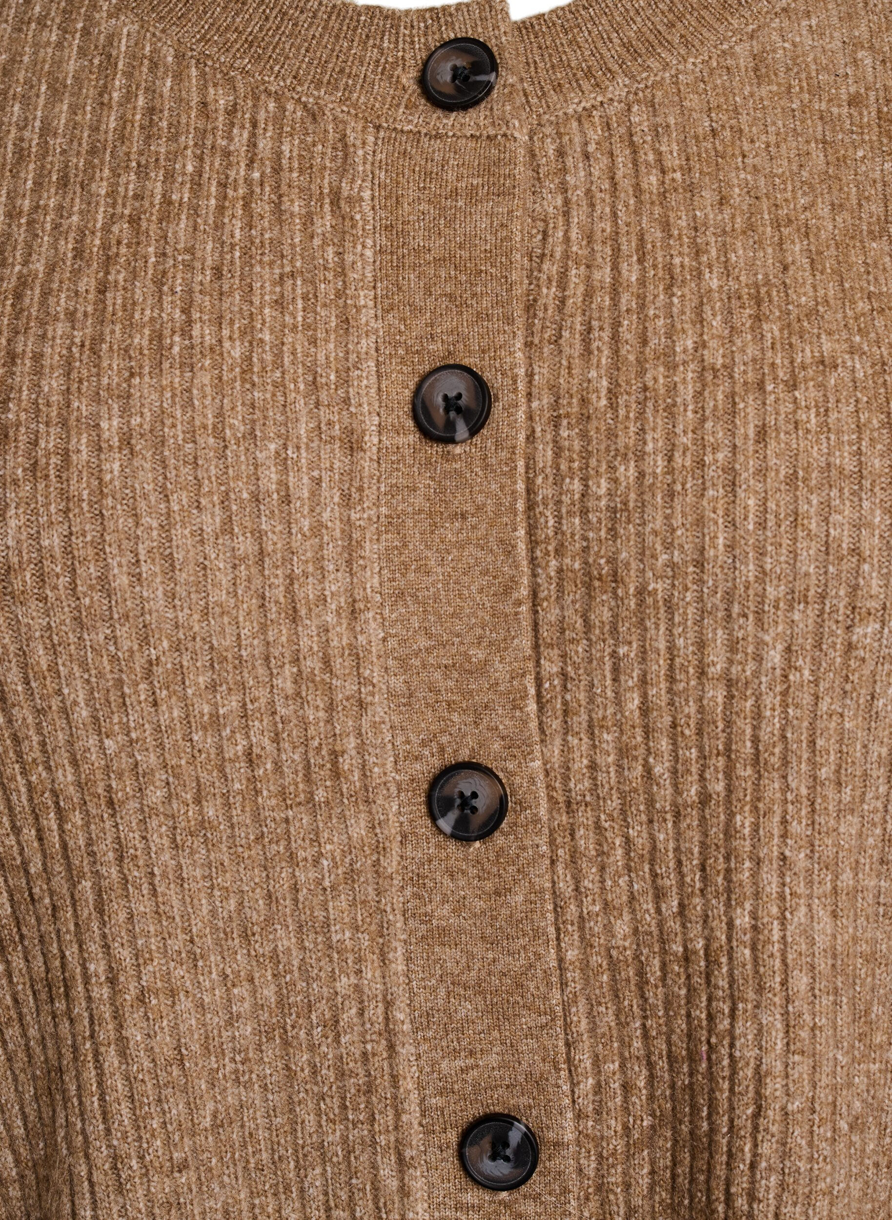 ZizziRibbestrikket cardigan med knapper, Brun, Packshot image number 2