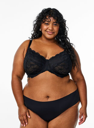 Zizzi Heldekkende blonder-BH med spiler, Svart, Model image number 1