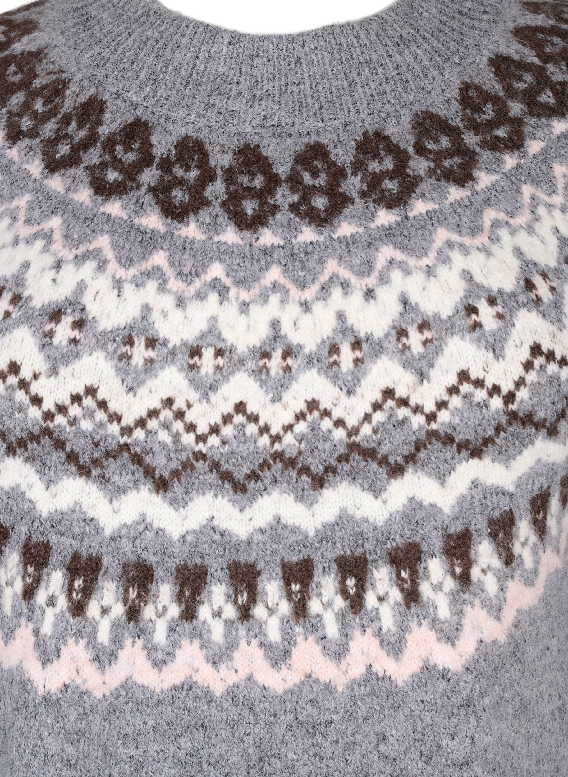 Zizzi Strikket kjole med jacquardm&oslash;nster og lange ermer, Medium Grey Comb, Packshot image number 2