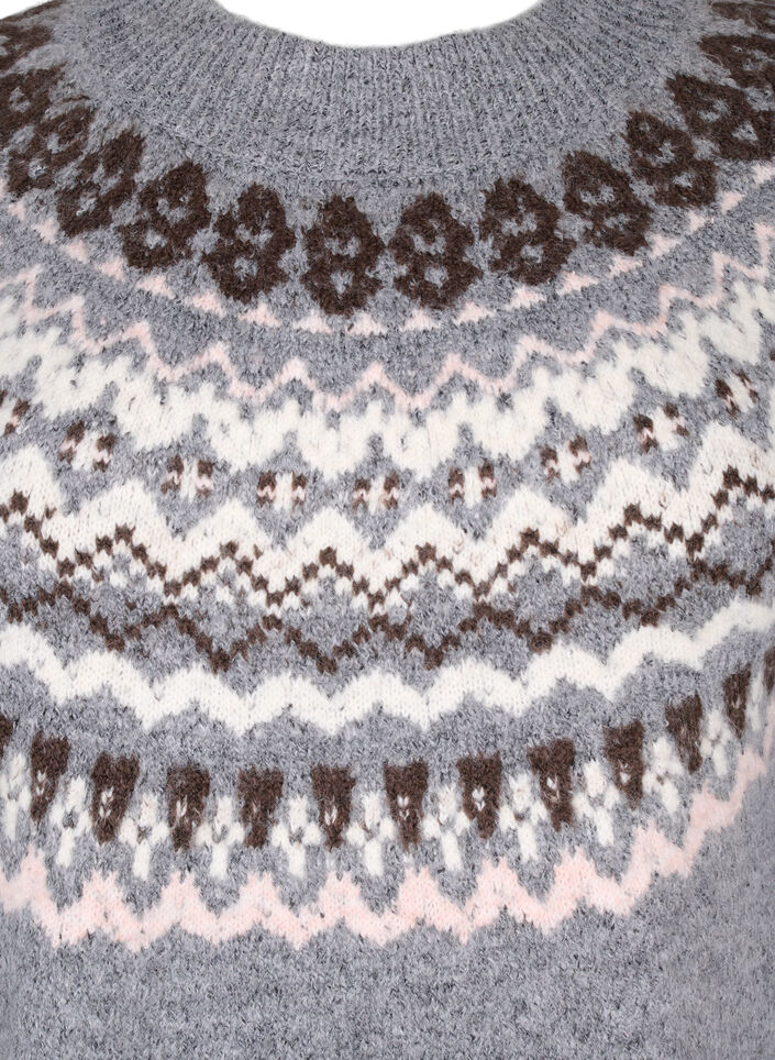 Strikket kjole med jacquardmønster og lange ermer, Medium Grey Comb, Packshot image number 2