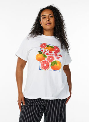 Zizzi T-skjorte i økologisk bomull med sitrusmotiv, Hvit, Model image number 0