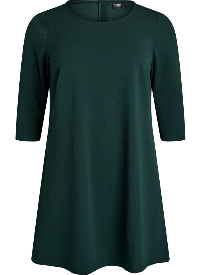 Kort A-linje kjole med 3/4 ermer, Gr&oslash;nn, Packshot image number 0