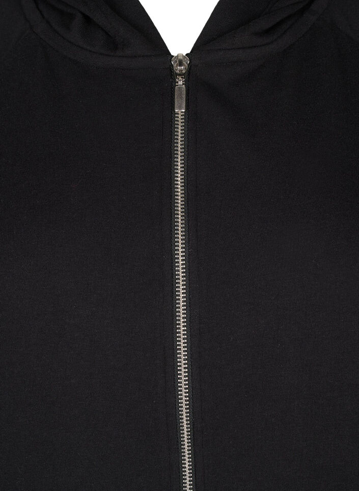 Sweat-cardigan med hette og lommer, Svart, Packshot image number 2