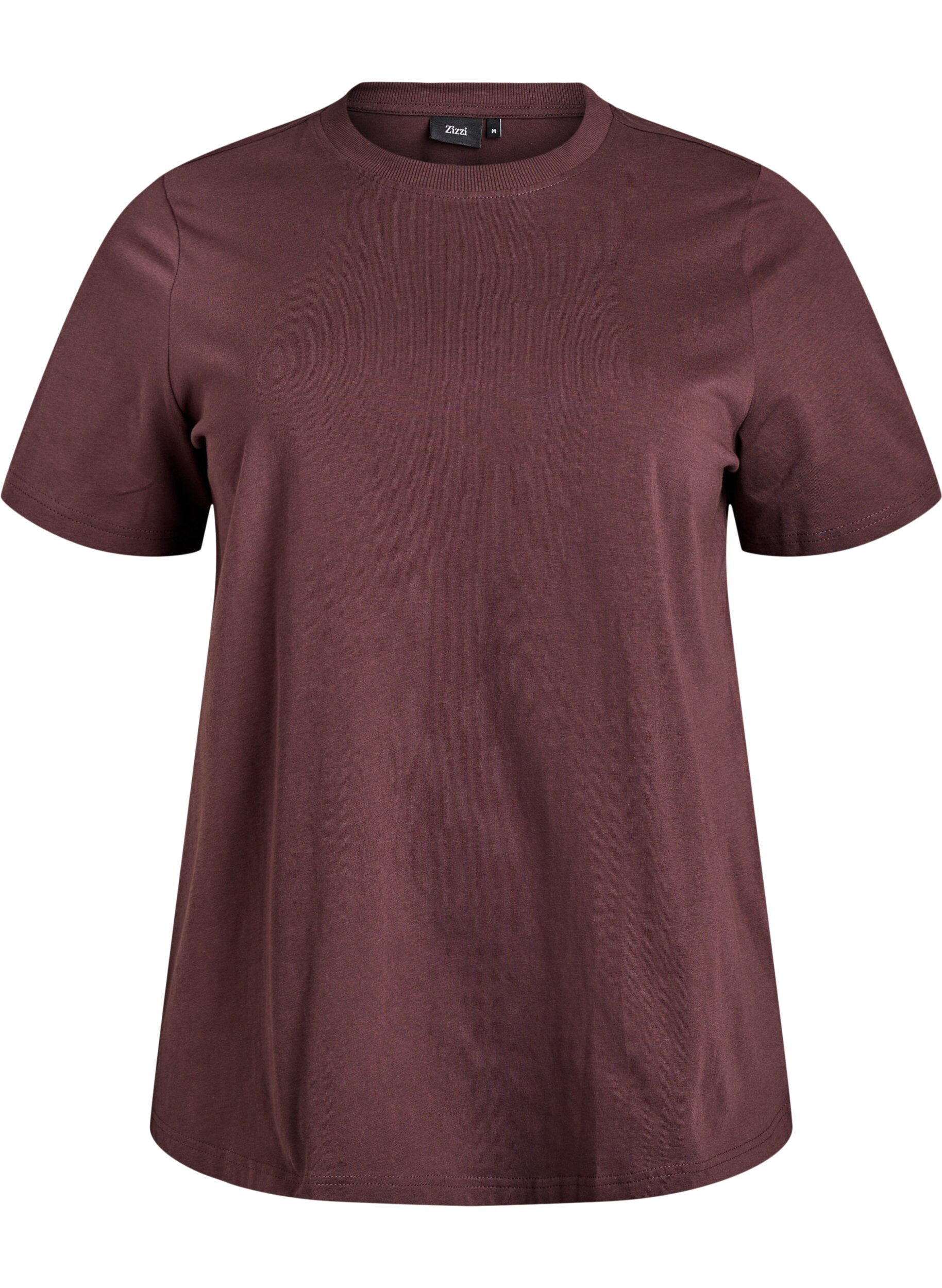 ZizziBasic T-skjorte i bomull med rund hals, Brun, Packshot image number 0