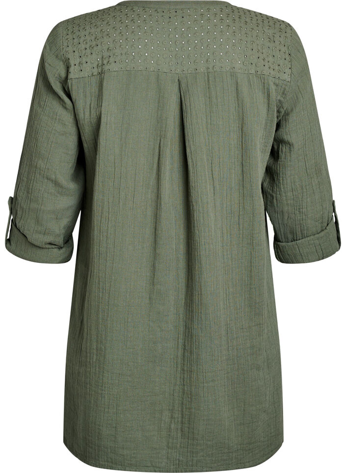 Bomulds muslin-tunika med broderie anglaise, Gr&oslash;nn, Packshot image number 1
