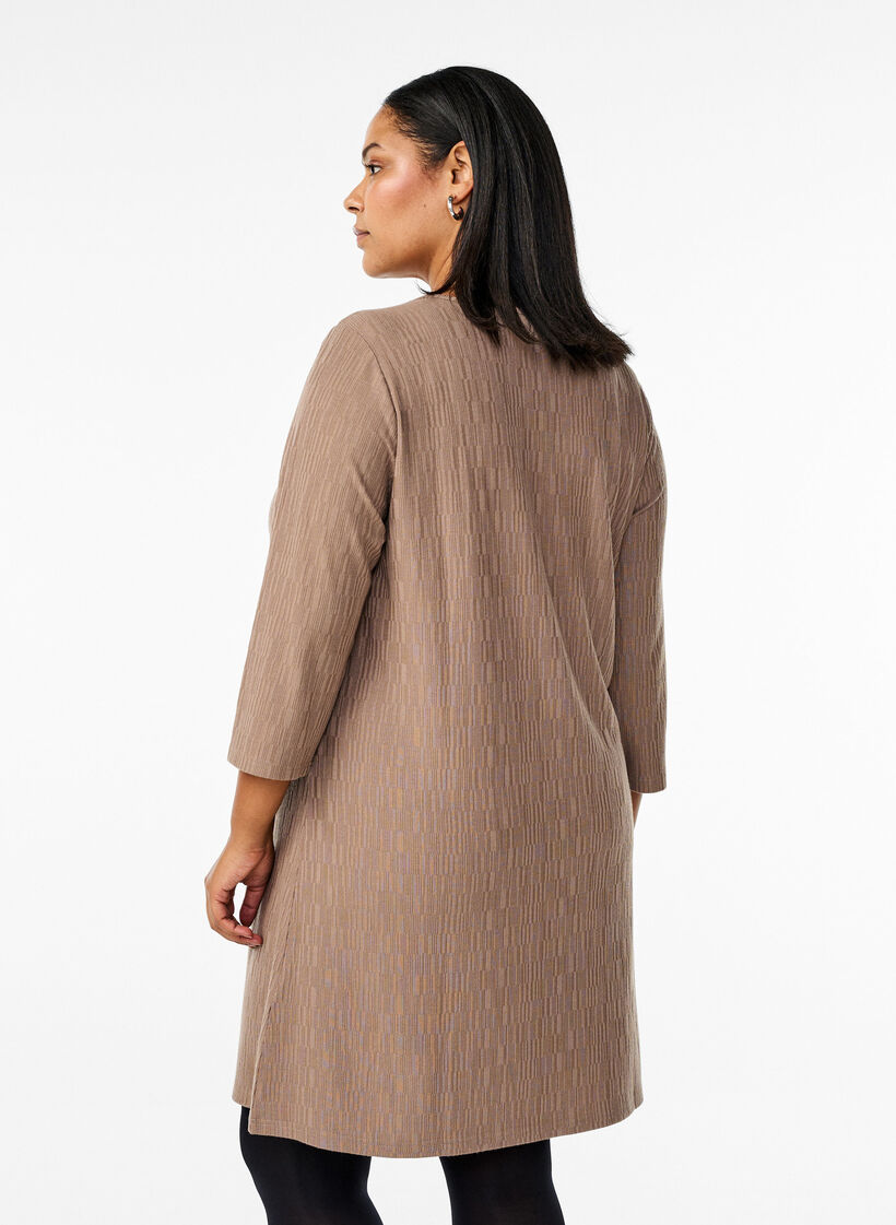 Kjole med tekstur og 3/4 ermer, Brun, Model image number 2