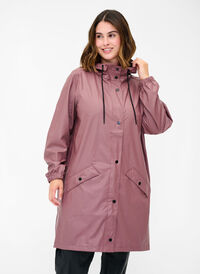 Regnjakke med hette og knappelukking, Rose Taupe, Model