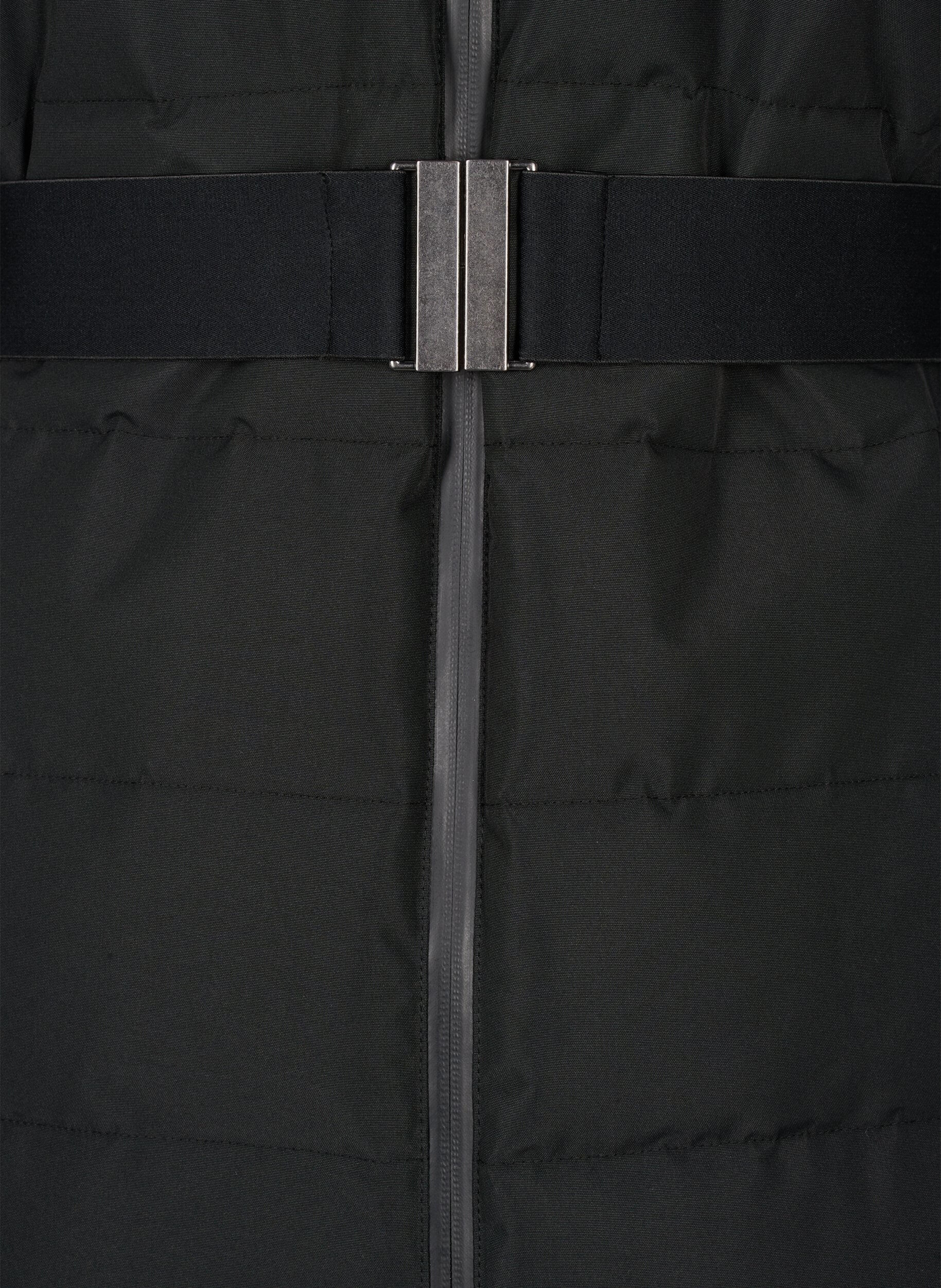 Zizzi Skijakke med hette og belte, Black, Packshot image number 3