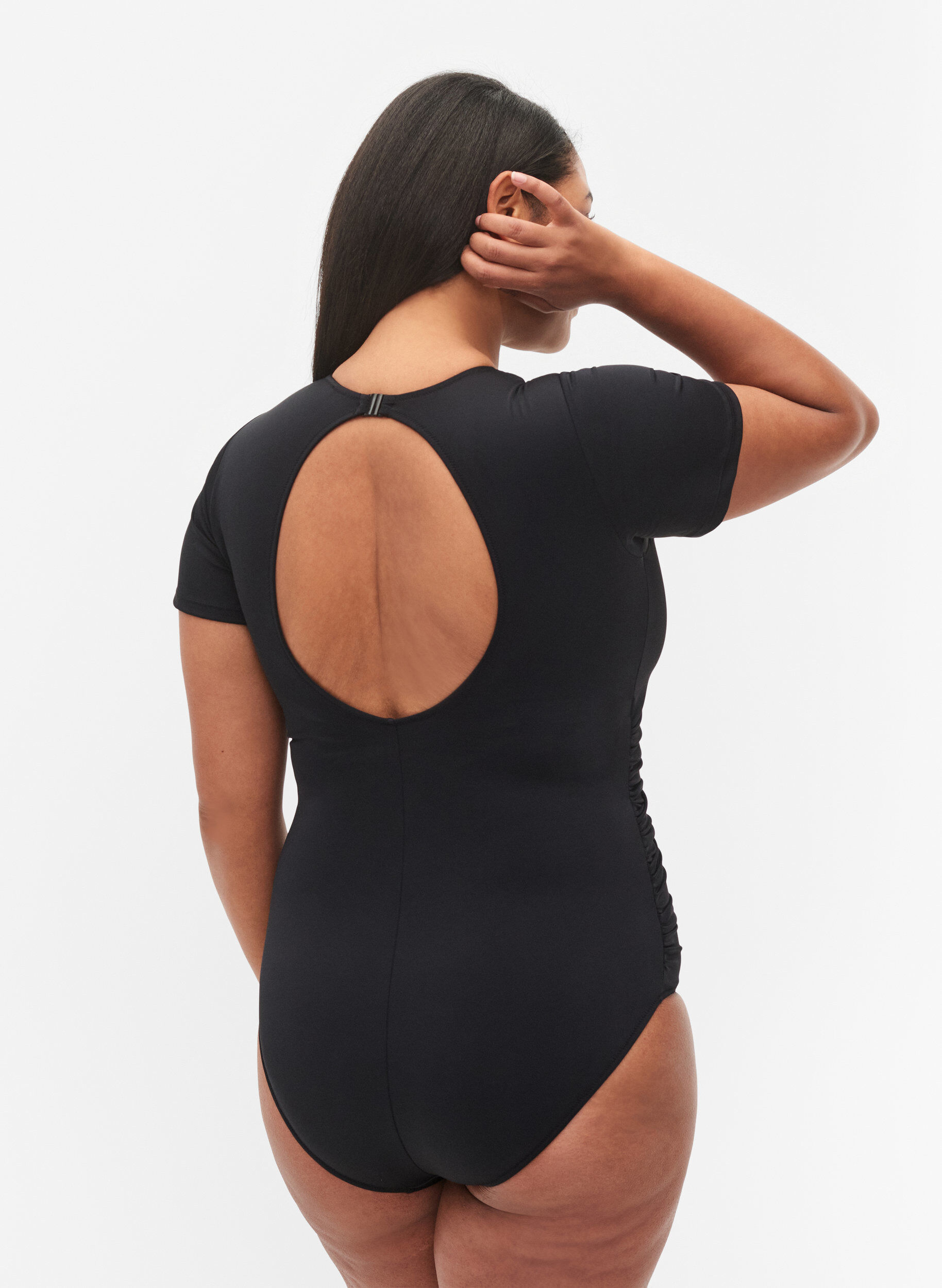 Zizzi Badedrakt med korte ermer, Black, Model image number 1