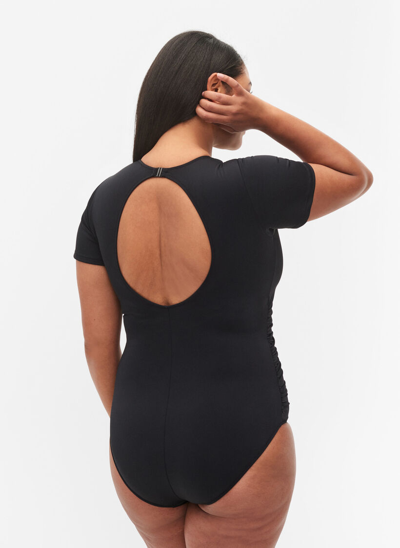 Badedrakt med korte ermer, Black, Model image number 1