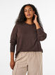 Strikkebluse med rund hals, Brun, Model image number 0