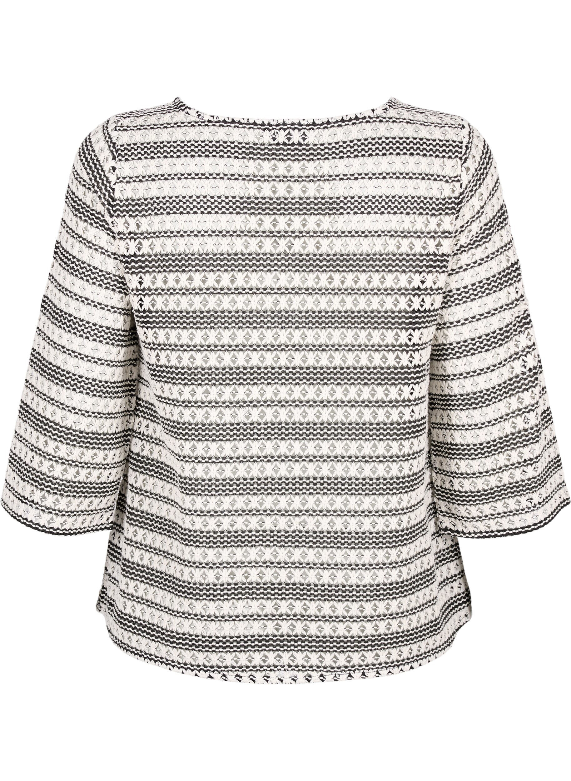 Zizzi Heklet bluse med 3/4-ermer, Black White, Packshot image number 1