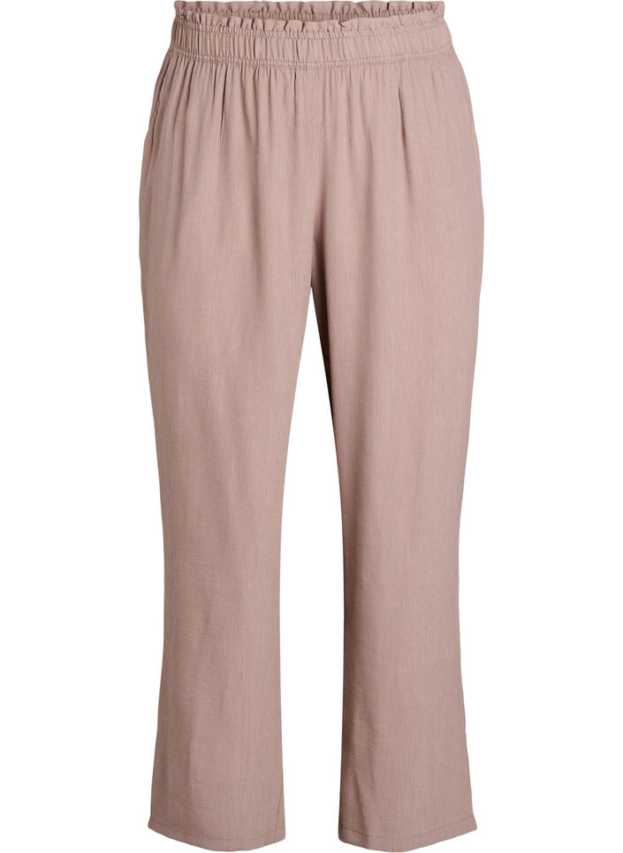 Bukser i viskose med høy midje og lommer, Brun, Packshot image number 0