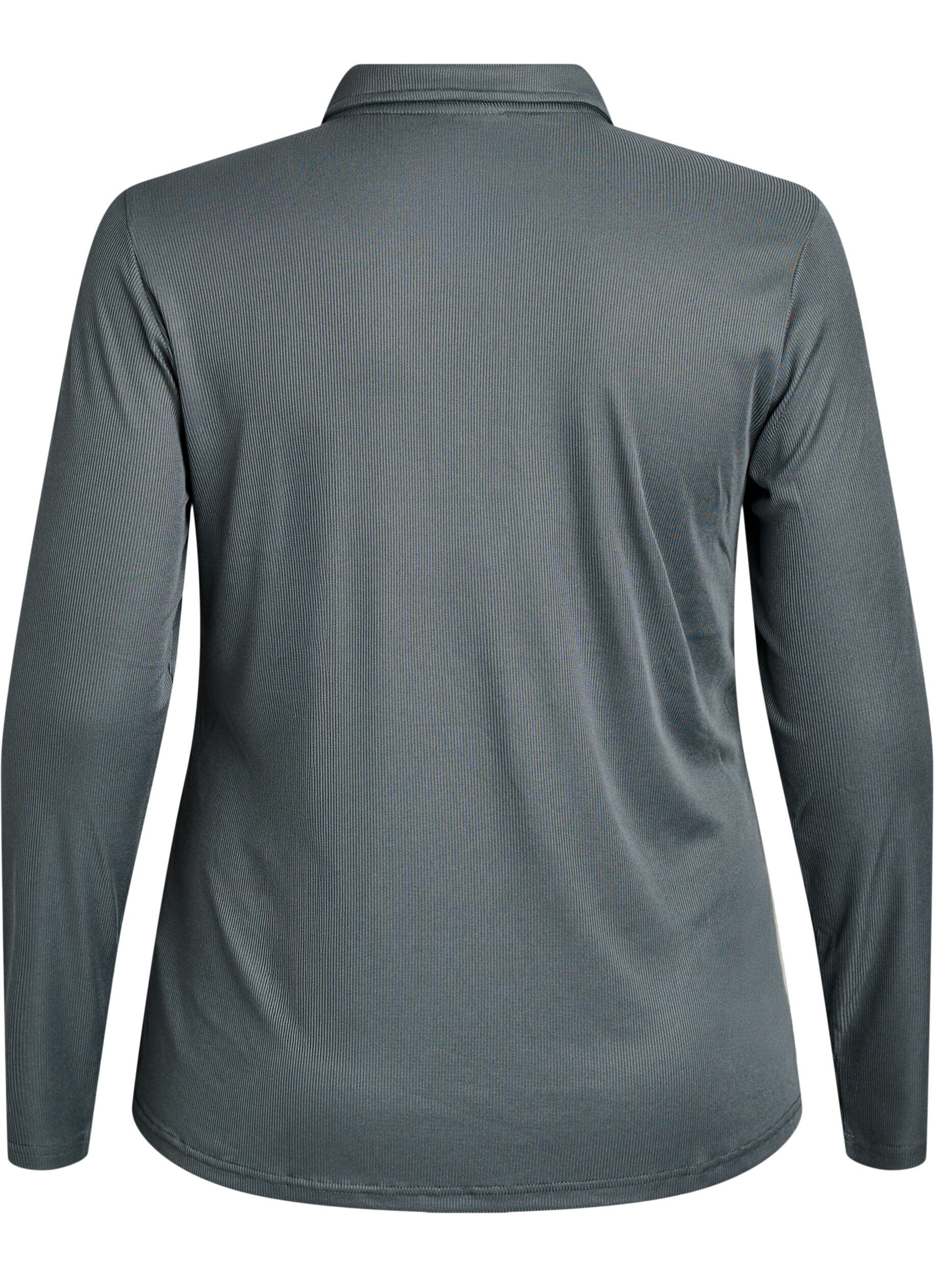 Zizzi Poloskjorte i myk ribb med lange ermer, Gr&oslash;nn, Packshot image number 1