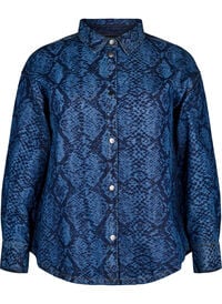 Løs denimskjorte med slangetrykk, Blå Løs denimskjorte med slangetrykk
