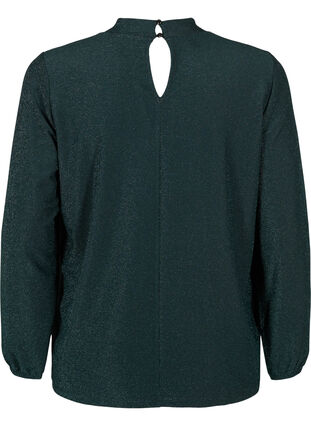 Langermet bluse med glitter, rund hals og V-detalj, Black Scarab, Packshot image number 1