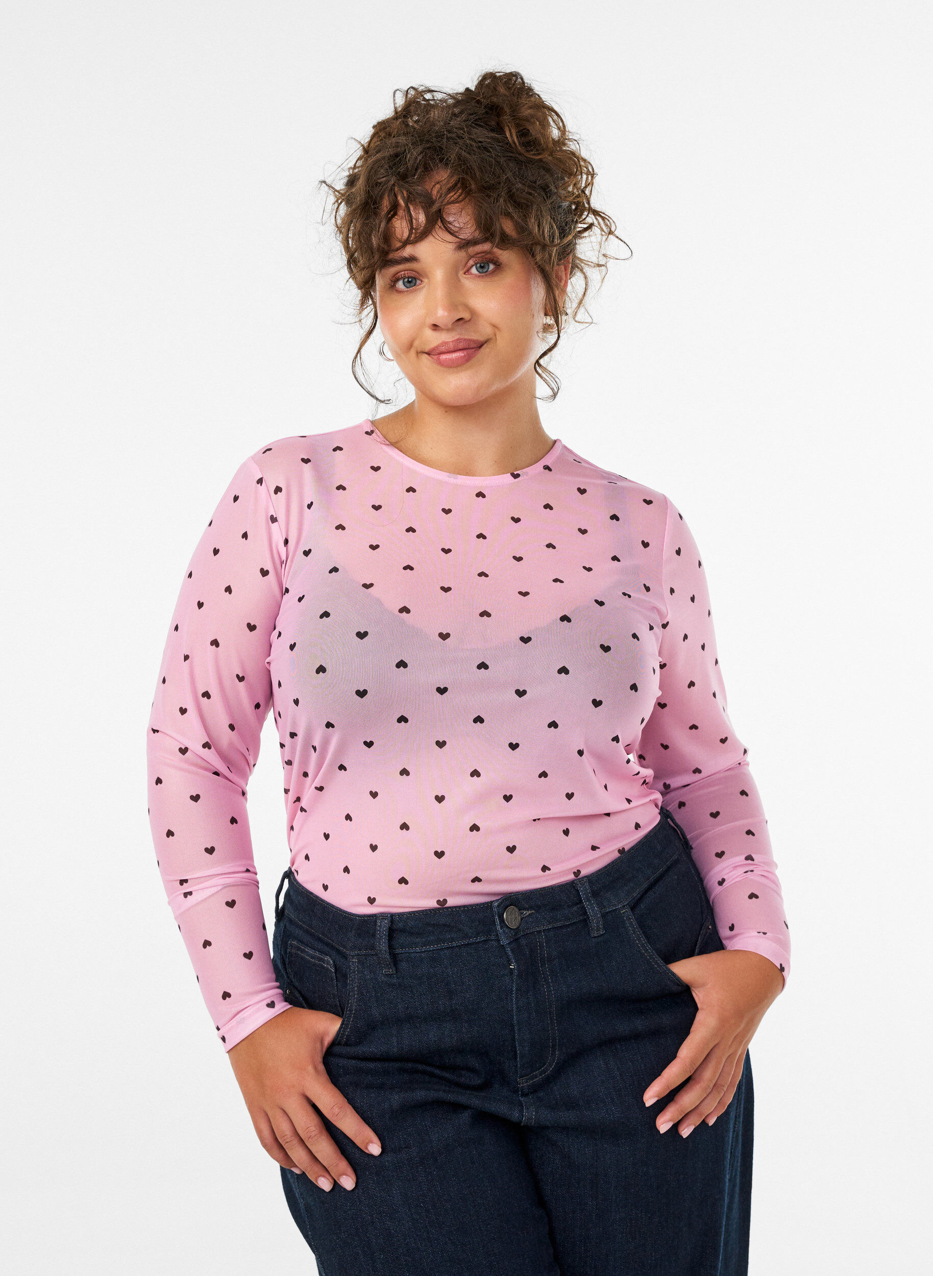 ZizziMesh bluse med trykk, Rosa, Model image number 0