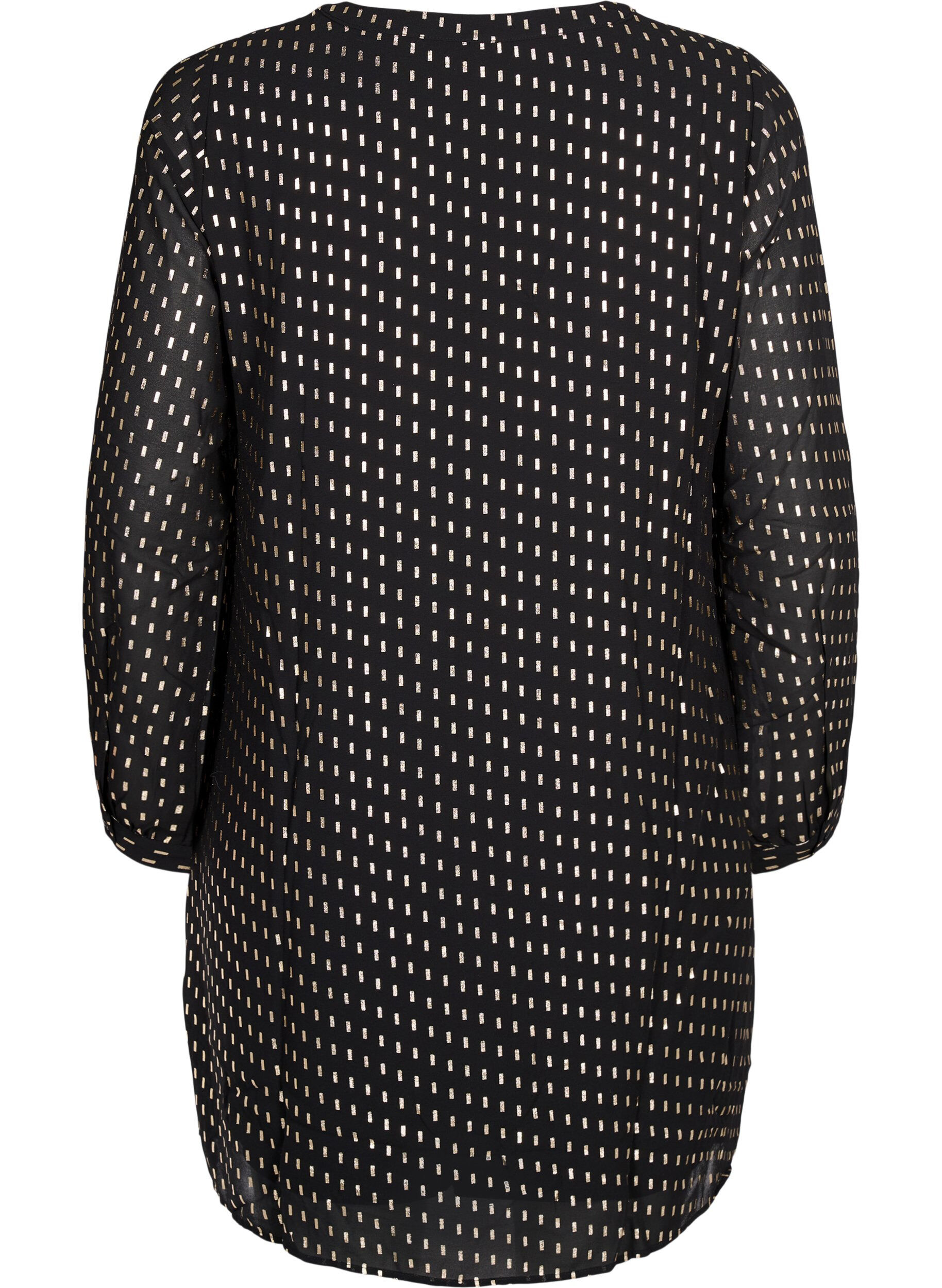Zizzi Langermet kjole med folietrykk, Black w. Gold, Packshot image number 1
