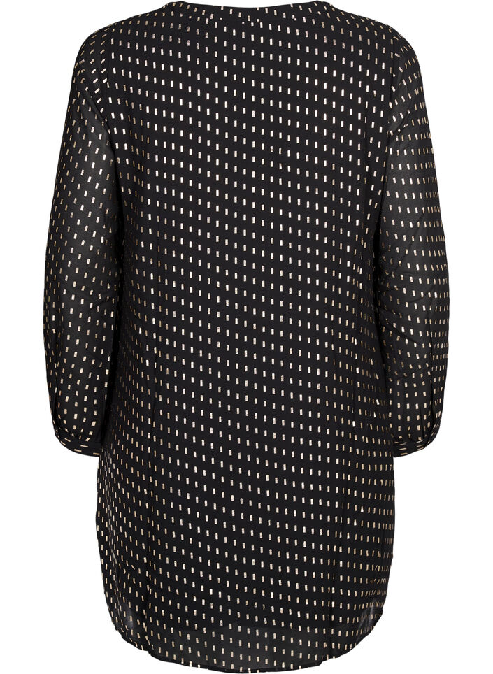 Langermet kjole med folietrykk, Black w. Gold, Packshot image number 1