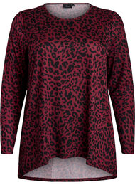 Leopardm&oslash;nstret bluse med lange ermer, M&oslash;rk Bordeaux