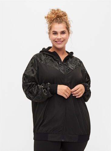 Treningsjakke med ton-i-ton mønster, Black, Model image number 0